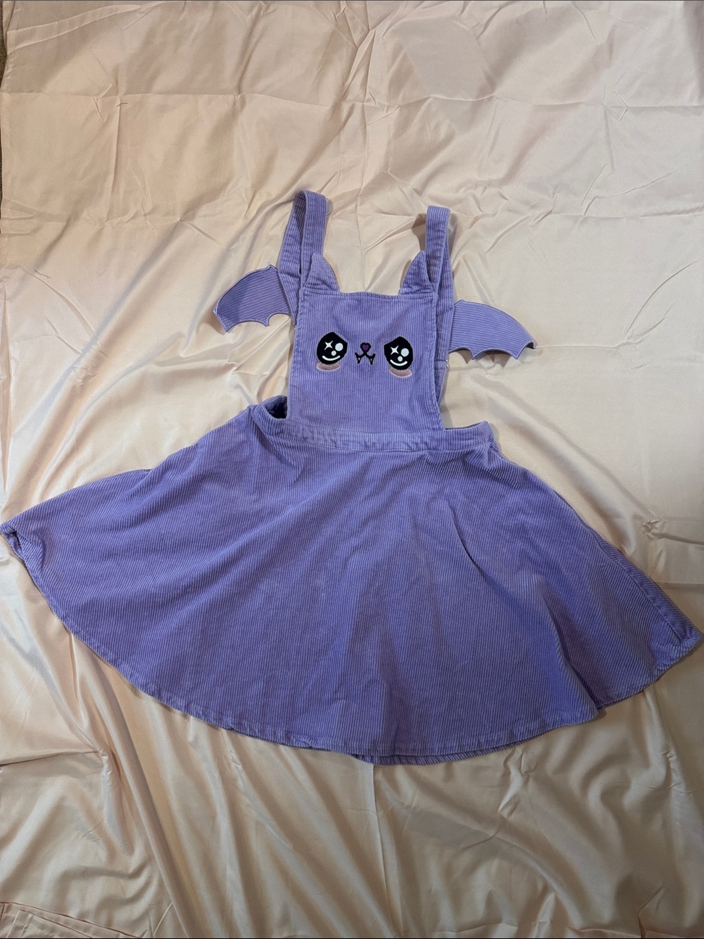 Lavender Corduroy Pinafore Dress with Bat wings